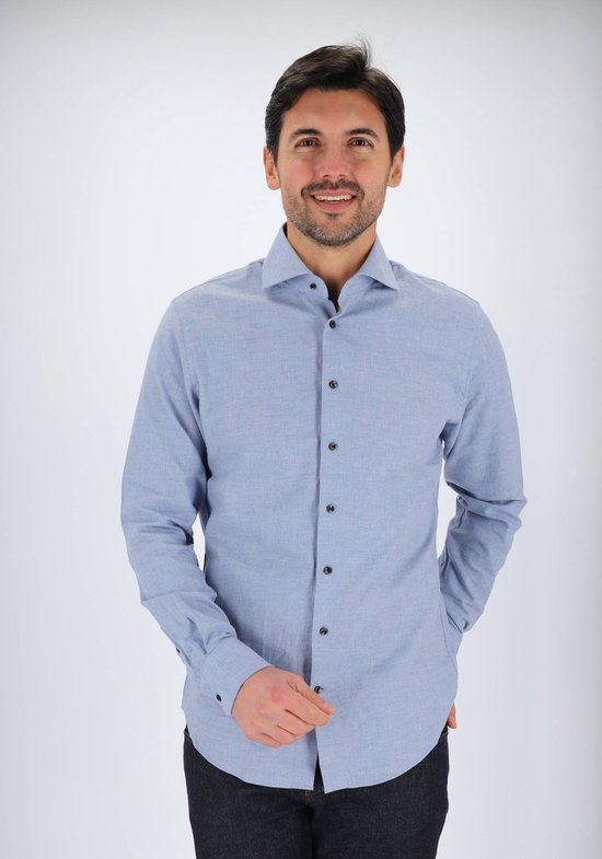 Michaelis slim fit heren overhemd - dobby - blauw - Strijkvriendelijk - Boordmaat: 39