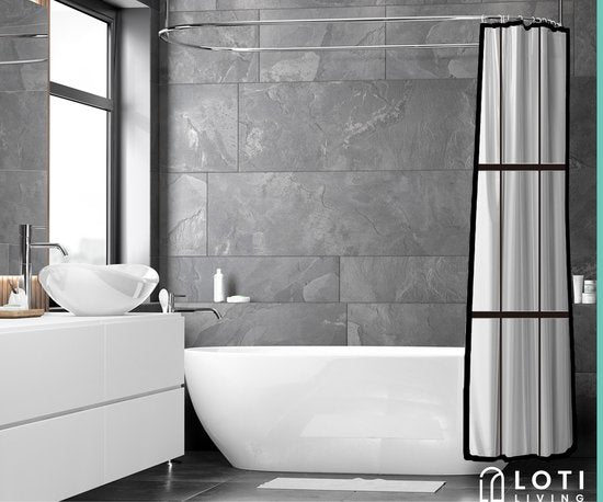Loti Living Douchegordijn Anti Schimmel – Mat Transparant Zwart - Inclusief ringen – Waterdicht - PEVA - Douchegordijn 180x200 cm