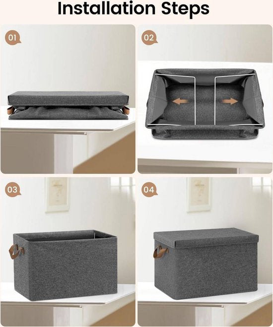 Rootz Set van 5 opvouwbare opbergdozen - Organisatorische bakken - Opvouwbare containers - Beschermende deksels - Ruimtebesparend - Duurzaam ontwerp - 20L, 27L, 36L, 51L