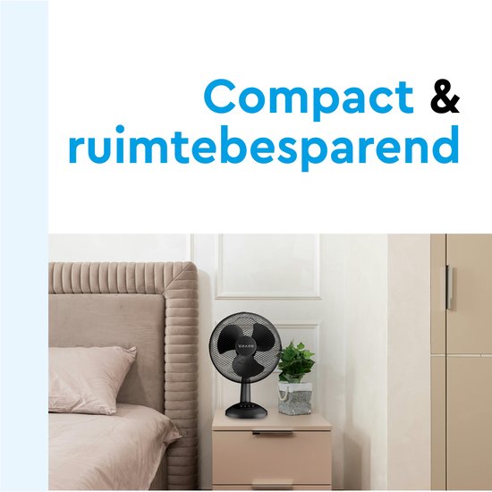 BRASQ Ventilator 30 cm – Krachtige Tafelventilator – 3 Standen – Zwart