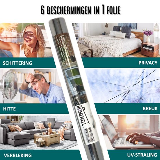 Homewell Isolerende HR+ Raamfolie 70x300cm - Statisch Zonwerende folie met Spiegeleffect - Zilver (incl. Rakel)