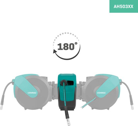 VONROC PRO Automatische Luchtslanghaspel – Luchthaspel – Incl. 15 meter luchtslang, 1 meter aanvoerslang en wandmontageset – 17 bar/250 PSI - Universele EURO/DIN 7.2mm koppeling