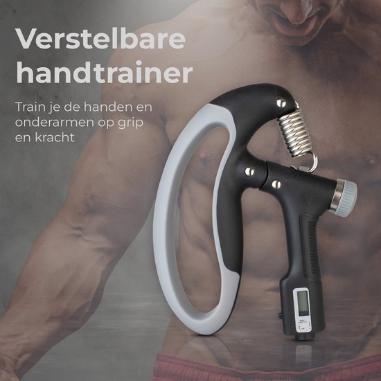 Verstelbare Handtrainer - 10 tot 100 KG - Digitale Teller - Handknijper Fitness - Vinger / Onderarm - Grip Trainer - Zwart