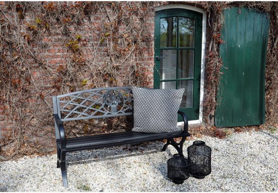 Lesli Living - Tuinbank - Buitenbank - Tuinbankje staal - Balkon bank - Buiten bank weerbestendig - Staal - Extra stevig - Slijtvast - Oxford - 127 x 59,5 x 80 cm - Belastbaarheid: 180 kg - Zwart
