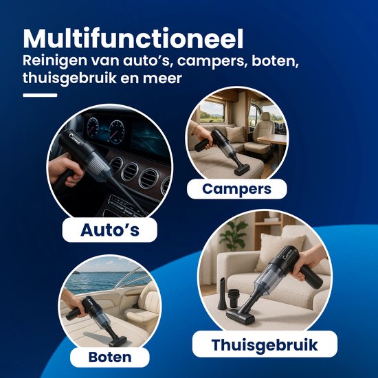 CarMe 2-in-1 Auto Stofzuiger - Zuigen & Blazen - Kruimeldief - 7 Opzetstukken - Oplaadbaar - Handstofzuiger - Airduster - Zwart
