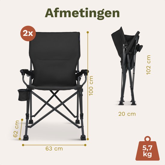 TRVLMORE Campingstoelen - Opvouwbaar - 120KG Draagvermogen - Incl. Draagtas - Klapstoel - Visstoel - Kampeerstoel - Vouwstoel - Zwart