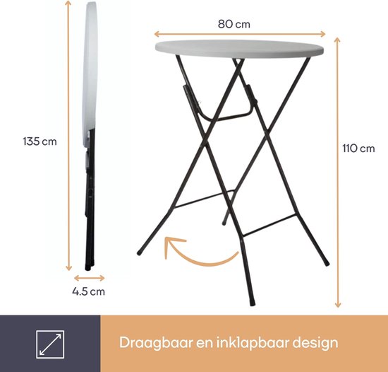 Perel Klaptafel, wit, 80 x 110 cm, binnen- en buitengebruik, ideaal voor evenementen en dagelijks gebruik, max. 100 kg, past overal, lichtgewicht en draagbaar, extra tafelruimte