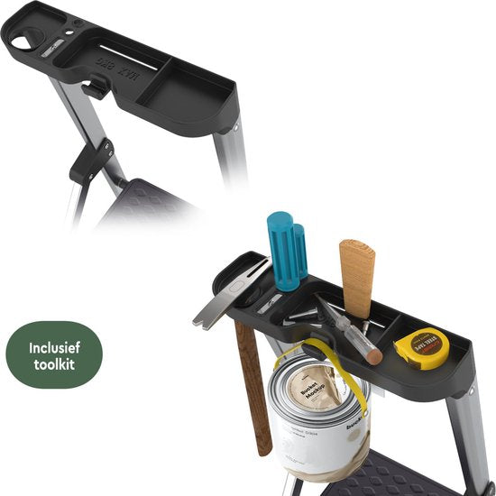 BRASQ Huishoudtrap 4 -treden Zilver - keukentrap inklapbaar aluminium voor Particulier en professioneel gebruik - Trap Ladder - Anti slip