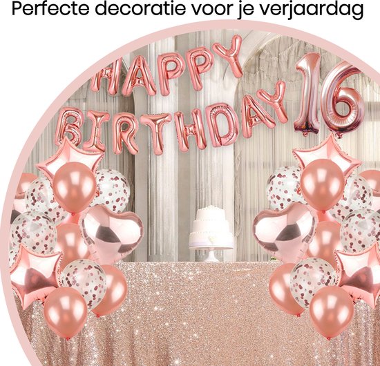 Happy Goods Verjaardag Versiering - Sweet 16 - Happy Birthday Slinger - Rose Goud - Ballonnen - 61 Stuks - Verjaardag Decoratie