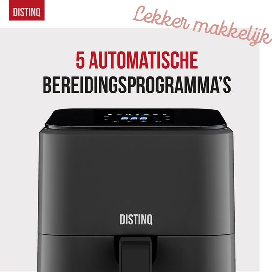 DistinQ Heteluchtfriteuse compact - Airfryer - 4 liter inhoud - Digitaal display - Zwart