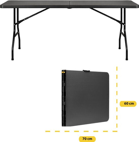 BRASQ Inklapbare Vouwtafel Zwart - 180x70x74cm- Campingtafel - Klaptafel - Weerbestendig - Tafel met draaghandvat