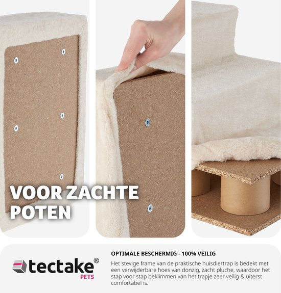Tectake® Hondentrap en Kattentrap - Huisdiertrap - Instaphulp met Wasbare Hoes - Extra Platte Treden - (beige, 37 x 45 x 34,5 cm, 3)