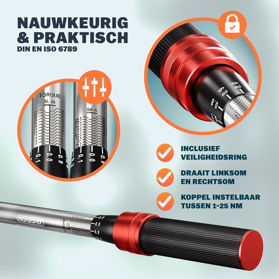 Monzana Momentsleutel – 18 Delige Set Verlengstuk Opbergcase – CVStaal