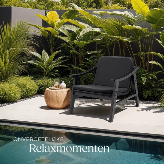 tectake® Tuinstoel - Houten Stoel voor Balkon of Tuin - Rieten zitting - Buitenfauteuil - Draagvermogen tot 150kg - Stoel voor binnen of buiten - Incl. kussen - zwart