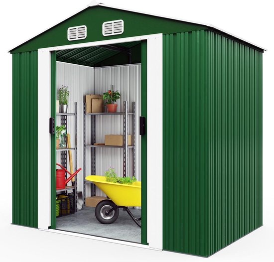 Gardebruk Metalen Tuinhuis - 1,8m² Fundering Schuifdeuren - Groen