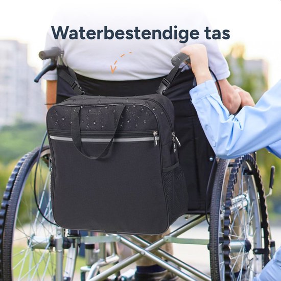 Alyze Rolstoeltas met reflectiestreep - Waterdicht -Ggrote opbergtas - Geschikt voor rolstoel, scootmobiel & rollator - zwart - Rrolstoelaccessoires