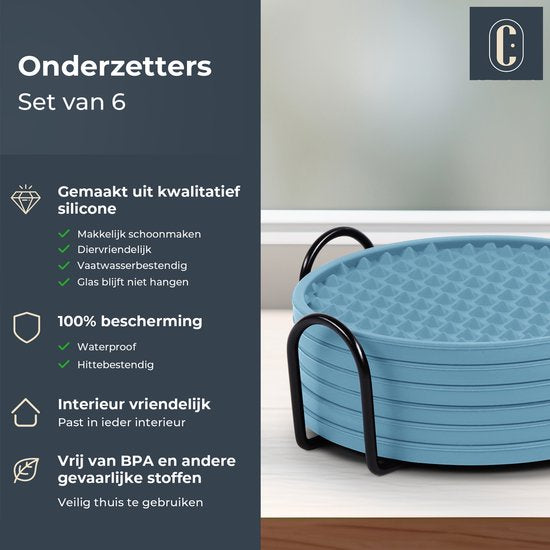Castagnola Siliconen Onderzetters – Onderzetters voor Glazen – Design Onderzetters met Houder – Onderzettersset – Anti Slip - Set van 6 – Groen