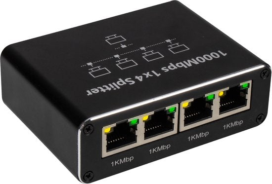 Nuvance Internet Splitter - 4 Poorten - Netwerk Switch - tot 1000Mbps - Netwerk Splitter - RJ45 Cat5 Cat6 LAN UTP Ethernet