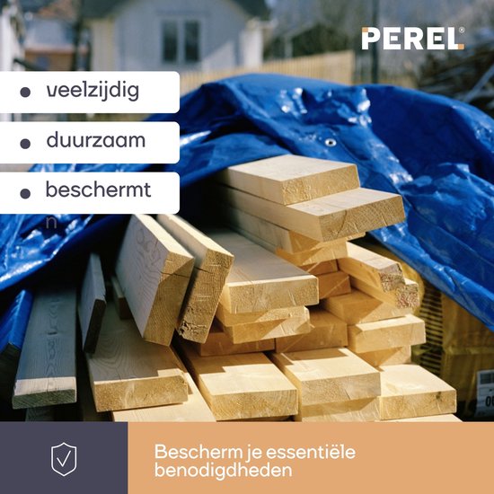 Perel Dekzeil, 12 ringen, versterkte hoeken, rechthoekig, blauw/groen, 70 g/m², 2 x 4 m