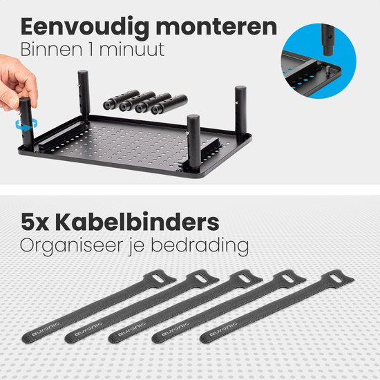 Auronic Monitor Standaard - Monitor Verhoger - Beeldscherm Verhoger - 2 Stuks - Verstelbaar - 37 x 23,5 x 10 cm - Metaal - Zwart