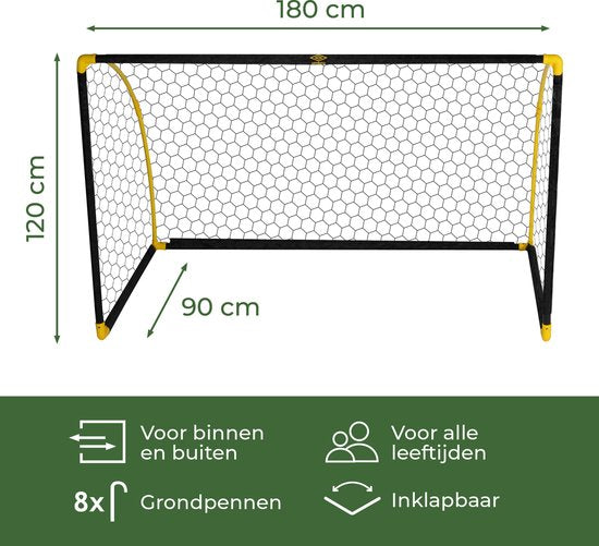 Umbro Voetbaldoel - Voetbal Goal 180 x 91 x 120 cm - Voetbalgoal Groot - Buitenspeelgoed voor Kinderen en Volwassenen - Opvouwbaar en Snelle Montage - Voetbal Training Doel - Zwart/ Geel