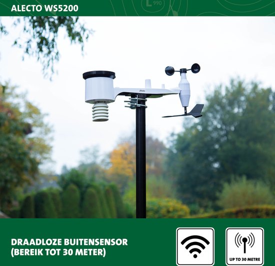 Alecto WS5200 - Professioneel WiFi Weerstation met Buitensensor - App besturing - 6-in-1