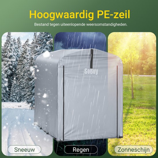 SoBuy Tuinschuur, Multifunctionele tuinhuis voor Fiets en Gereedschap, Fietsschuur, Waterdichte Garage voor buiten, Zilver, 120x176x163 cm, KLS11-K