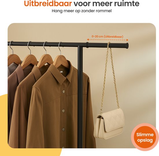 Goliving Kledingrek op wieltjes XL - Uitschuifbare Kledingstang 112-150 cm - 130kg Draagvermogen - Stevig Garderoberek - Metaal - Zwart