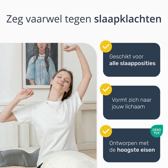 Alyze - Anti-Snurk Kussen - Ergonomisch - Orthopedisch - Memory Foam - Voor Alle Slaaphoudingen - 60x40 cm - Hoofdkussen - Apneu