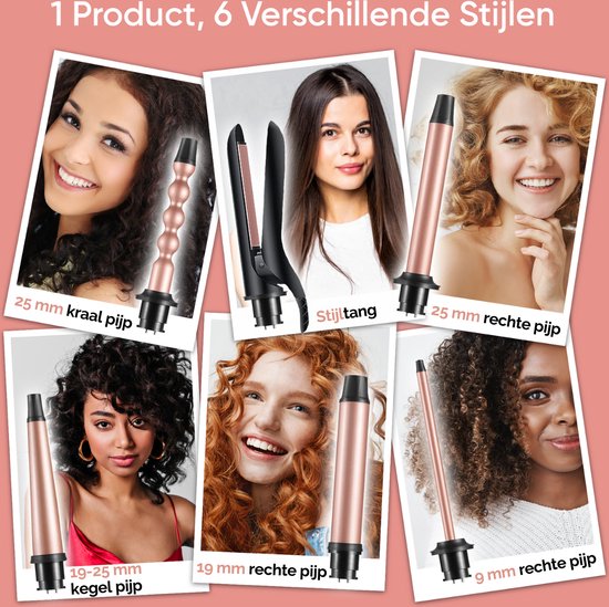 VAIVE 6-in-1 Krultang & Stijltang met Opzetstukken - Haarkruller - Curling Iron