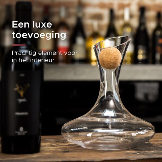 Luxwine® - Decanteer karaf - Wijnkaraf - 1,45L - Incl. 1000 Schoonmaakparels - Incl. kurkafsluiting - Decanter