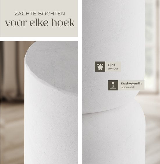 tectake® Bijzettafel Amine - Ø 28 x 54,5 cm - Set van 2 Bijzettafels - Koffietafel in Robuust Magnesiumoxide in Steenlook - Tafeltje voor Woonkamer, Slaapkamer of Kantoor - Draagkracht 15kg per Tafel - Inclusief Vloerbeschermers