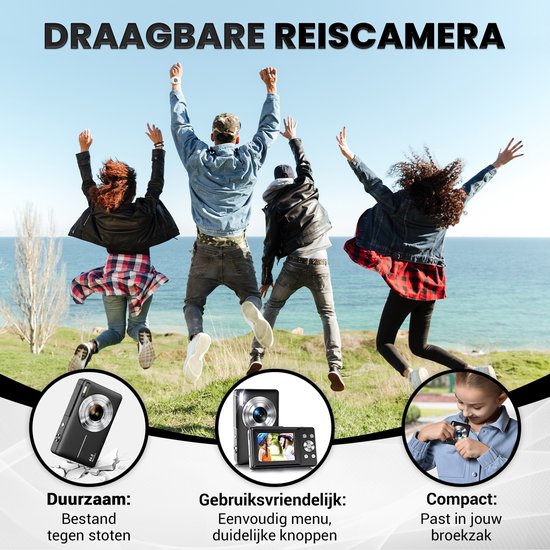 K&L Digitale Camera - Fototoestel - Fotocamera - Compact Camera - Vlog Camera - Voor Kinderen - Inclusief 32GB - NL Software