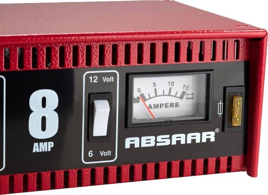 Absaar Acculader 6/12V 8A - voor auto en motorfiets - metalen behuizing