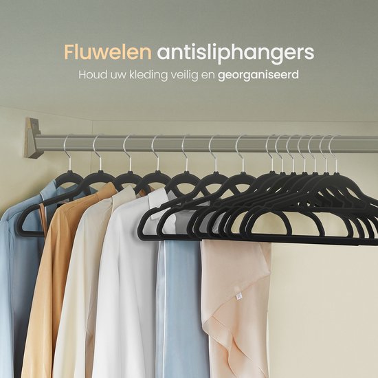 O'DADDY® Fluwelen Kleerhangers - Kledinghangers - Klerenhanger - 40 Stuks Kleren Hangers - Antislip - 43,5 cm - Kleerhangers kunststof - Zwart