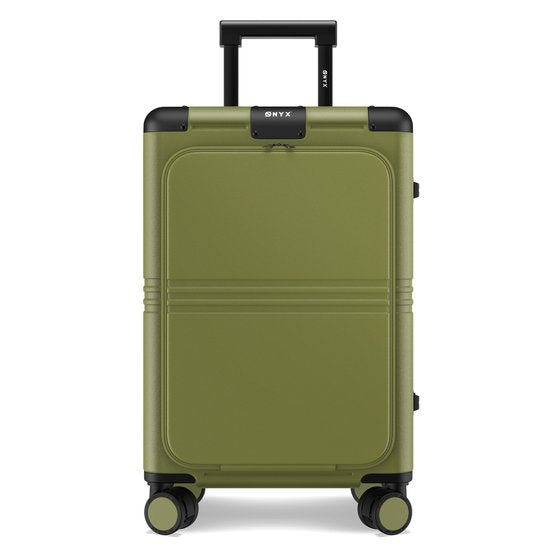 ONYX Hybrid Pro Handbagage Koffer met Voorvak 38 Liter - Gerecycled Polycarbonaat en Ritsloos Design - Reiskoffer met TSA slot en Spinner wielen - Lichtgewicht Trolley met Laptopvak - Olive Green