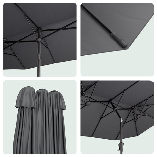 LifeGoods Dubbele Parasol - Tuin - 160x300cm - tot 8 Personen - Waterdicht - UPF50+ - Donkergrijs