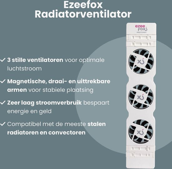 Ezeefox Radiatorventilator met 3 Ventilatoren en Thermosensor - Monoset - Universeel - Energiezuinig - Zeer stil - Radiator Ventilator – Wit