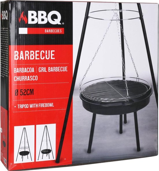 BBQ Driepoot met vuurschaal - incl. grillrooster - zwart - Ø52 cm