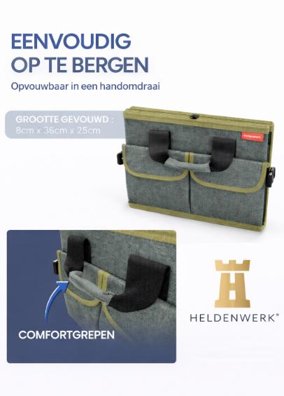 HELDENWERK Premium kofferbak organizer met deksel, stevig & antislip - Opvouwbare kofferbaktas, groot met dubbele bodem - Kofferbakbox, kofferbak organizer box