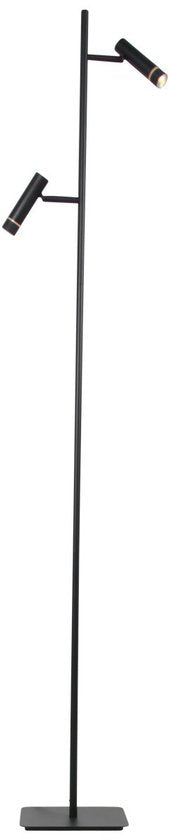 Vloerlamp Volari 4711ZW zwarte design 2-lichts leeslamp van Steinhauer met dim to warm LED, hoogte 157 cm, voet 21 x 21 cm, draaibaar en kantelbaar, ideaal voor binnen gebruik