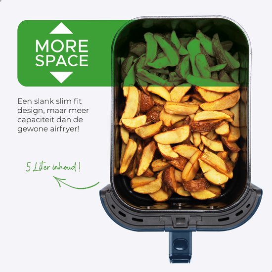 Bourgini Slimfit Airfryer XL Blauw - Heteluchtfriteuse - 5 liter - 1500W - PFAS vrij