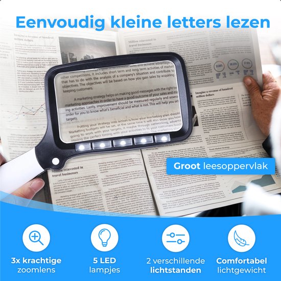 Nuvance - Vergrootglas met Verlichting - Loep - Vergrootspiegel - Loeplamp met Led Verlichting - Leesloep voor Volwassenen en Ouderen