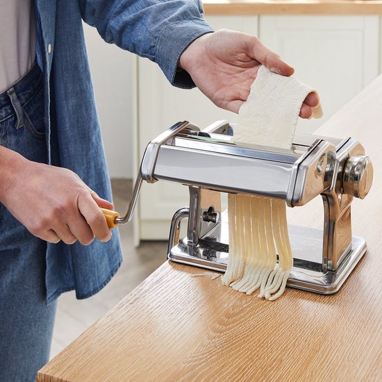 Monzana Handmatige Pastamachine - 2 Deegrollen Tafelhouder – Zilver