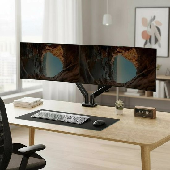 Skoov Monitorarm met gasveer - Voor 13-32 Inch - 2 schermen - Beugel - Monitor - Standaard - Houder - Steun - Extra stabiel - Zwart