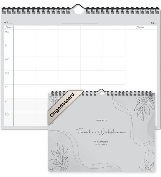 Systemyze Familieplanner Basic 2025 - Planner - Weekplanner - Gezinsplanner - Family Planner - Ongedateerd - Grijs