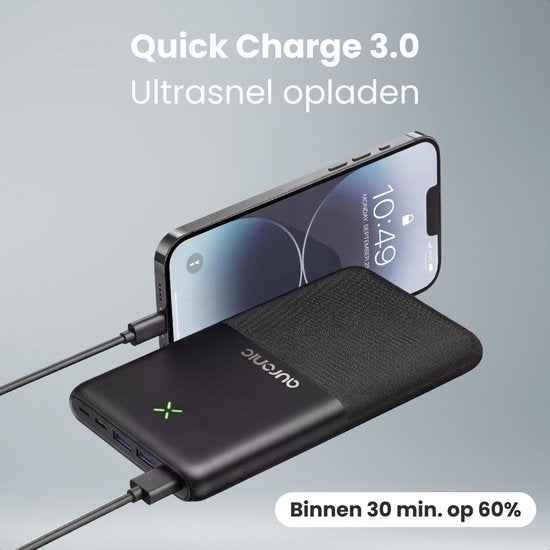 Auronic Powerbank 30.000 mAh - 22.5W Snellader via USB-C, USB-A, Micro-USB - Inclusief Kabel - Universeel - Quick Charge - Noodpakket - Zwart