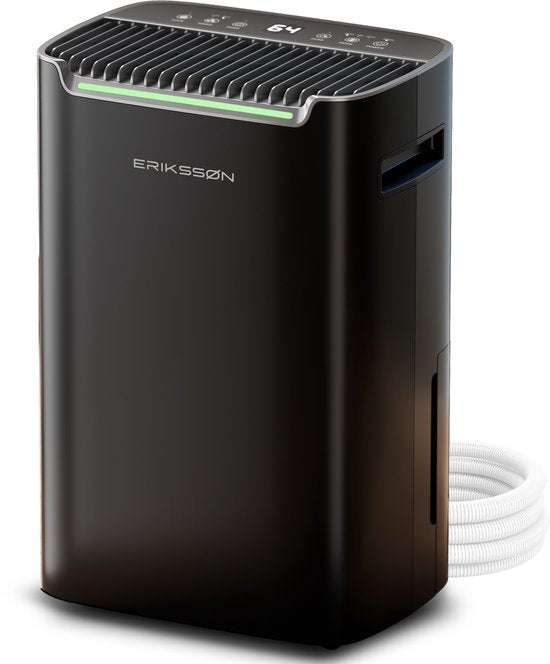 Erikssøn Dry Pro Plus Luchtontvochtiger 20L – Was-droog, Timer & Hygrometer – Huis, Slaapkamer, Badkamer – Zwart