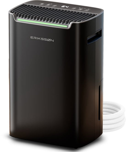 Erikssøn Dry Pro Plus Luchtontvochtiger 20L – Was-droog, Timer & Hygrometer – Huis, Slaapkamer, Badkamer – Zwart