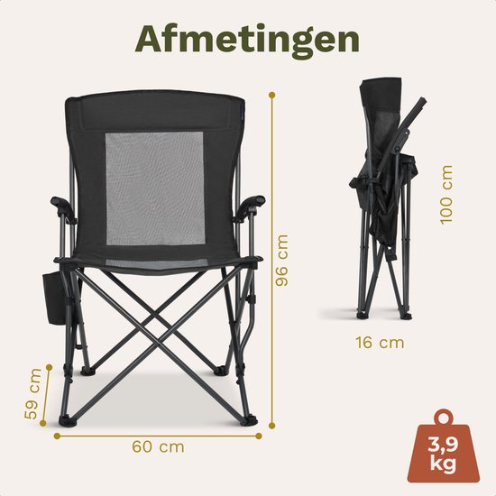 TRVLMORE Campingstoel - Opvouwbaar - 120KG Draagvermogen - Incl. Draagtas - Klapstoel - Visstoel - Kampeerstoel - Vouwstoel - Zwart